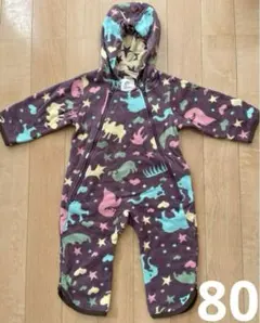 ベビー フリース アウター 80cm 恐竜柄 星柄 フード付き 防寒