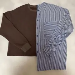 スウェットとストライプシャツのプルオーバー トレーナー トップス