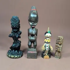 アイヌ民族 木彫り人形 4体セット 北海道 民芸品 昭和レトロ 木製置物