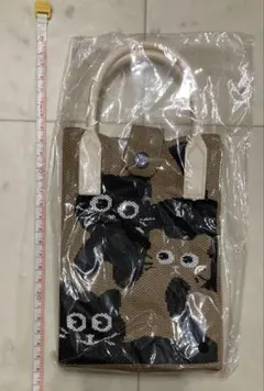 猫　ベージュ ブラック ハンドバッグ