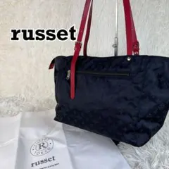 russet トートバッグ　ナイロン　レザーハンドル　総柄　ブラック　ネイビー