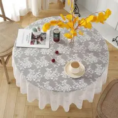 テーブルクロス 円形 レース 白 花 120×120cm ホワイト マルチクロスのサムネイル