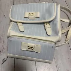 水色と白のリボン付きリュックと財布セット