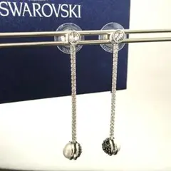 スワロフスキー 2WAY ロングピアス パール クリスタル シルバー 揺れる箱付