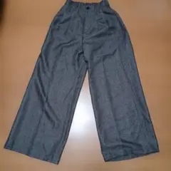 ダークグレー ワイドパンツ ゴム入りウエスト