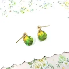 No.941☆ドロップ（イエロー×グリーン） ピアス イヤリング マスクチャーム
