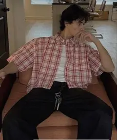 90s oldユニクロ短丈チェックシャツ