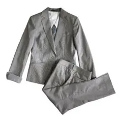 ブラウン チェック柄 ビジネススーツ パンツスーツ 背抜き 春夏