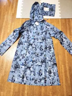 キャスキッドソン ロングレインコート ブルー S