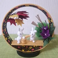 ハンドメイド ちりめん細工 お月見 うさぎの餅つき 置物 - メルカリ