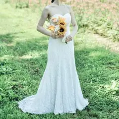 ウェディングドレス（11号・専門クリーニング済み）マーメイド　ベールグローブ付き