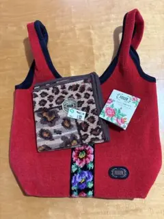 FEILER 赤色 ハンドバッグ タオルハンカチ　2点セット