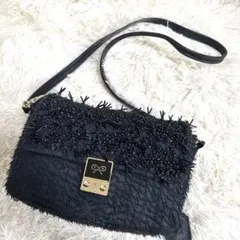 【美品・希少】アニヤハインドマーチ　ショルダーバッグ ビーズ フリンジ ブラック