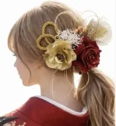 薔薇の髪飾り❤︎成人式髪飾り 振袖 和装 前撮り♡ ゴールド ワインレッド