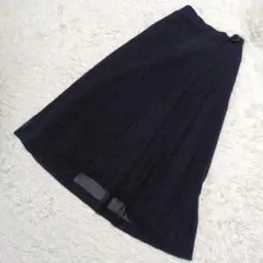 ハリス HARRISS ドット柄 ラップ プリーツスカート ネイビー S 巻きのサムネイル