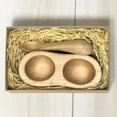 【未使用】クラフト木の実 ベビー 木製食器 手のひら皿 食べさせスプーン 離乳食のサムネイル