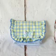 専用　移動ポケット　女の子　フリル　水色　チェック　ハンドメイド