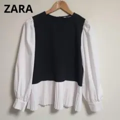 ザラ ZARA プリーツ コントラスト トップス 異素材 ドッキング ブラウス