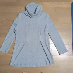 Has-ideal リブ編みハイネックセーター グレー レディースLL