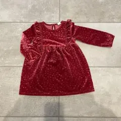 H&M ベロアドット柄ワンピース 98cm♡Xmas♡パーティードレス