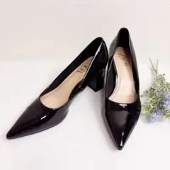 ZARA エナメル 黒 ポインテッドトゥパンプス　ヒール6㎝　23㎝