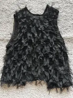 GRL前後2Wayチュールフェザークロップド丈ベスト＋ロングTシャツ 2点セット