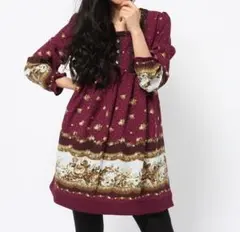 axes femme ローズ柄チュニックワンピース