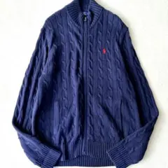 ポロラルフローレン ケーブル ドライバーズニット L相当 ネイビー ポニー刺繍