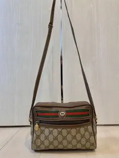 オールドグッチ　ショルダーバッグ　シェリーライン　レザー　インターロッキング　茶