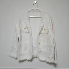 ホワイト フリンジカーディガン