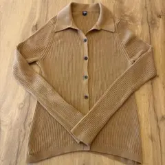 ユニクロ　エクストラファインメリノリブポロカーディガン（長袖）M ベージュ