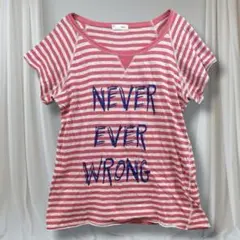 SALLYS 半袖Tシャツ ロゴプリント ボーダー ピンク M 春夏 綿100のサムネイル