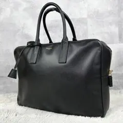 サンローラン レザー ビジネスバッグ ロゴ型押し チャーム ファスナー ブラック