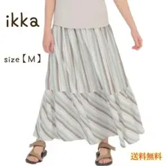 ikka ストライプ柄 フレアロングスカート Mサイズ 爽やか上品 涼しげ 春夏のサムネイル