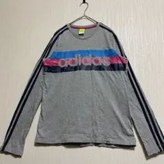 アディダス　adidas 3本ライン入ブランドロゴロングT 灰　S