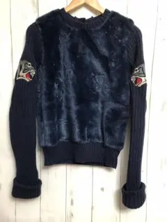 Candy Stripper ボア ニット 虎 刺繍　ネイビー