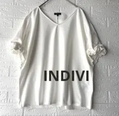 美品◆インディヴィ　袖デザイン　Vネックプルオーバー　カットソー　大きいサイズ