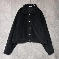 古着 オーバーサイズ ショート丈 コーデュロイジャケット 黒 ブラック 金ボタン