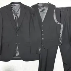 M カシミヤ＆シルク✨スリーピーススーツ　3点セットアップ　ブラック　無地　礼服
