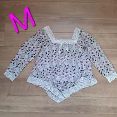 M/レース　総柄デザイン　長袖のレディースブラウス　チュニック 花柄