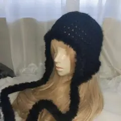 耳あて付きニット帽 編み物 かぎ針編み ハンドメイド フライトキャップ グランジ