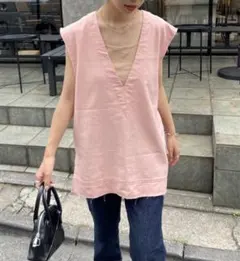 リネン混Vネックベスト　チャオパニック　ピンクのサムネイル