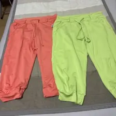 ミカノ コーラル・ライムグリーン リブ付きパンツ