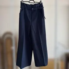 【PLST】リネンブレンドワイドクロップドパンツ　ネイビーM