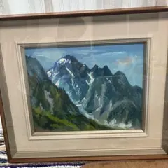 真作】絵画 油彩10号 焼岳（上高地） 清流と新緑の山岳風景 C129