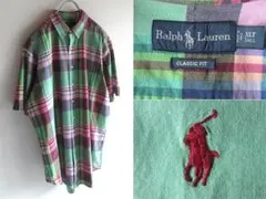 希少 ビンテージ ラルフローレン ロゴ刺繍 マドラスチェックBDシャツ