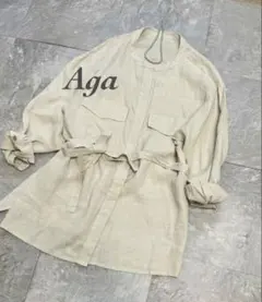 Aga アーガ　リネンシャツ 長袖 ベージュ　ヤマダヤのサムネイル