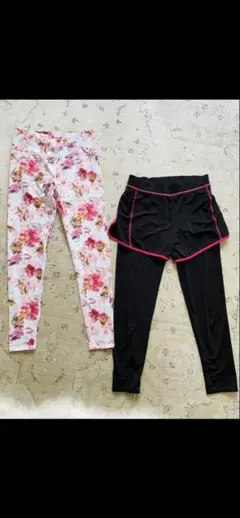 ヨガ・スポーツウェア レギンス ショートパンツ一体型 花柄 2点セット