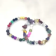 おすすめ・多色天然石ビーズブレスレット2本セット