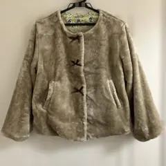 ベージュ ファーコート リボンボタン付き